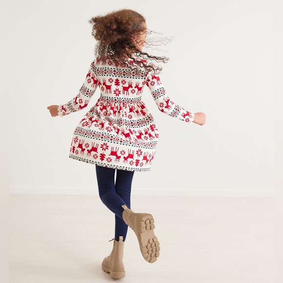 NWOT Hanna Anderson Holiday Print Rib Dress 150 cm 12 - Picture 1 of 6